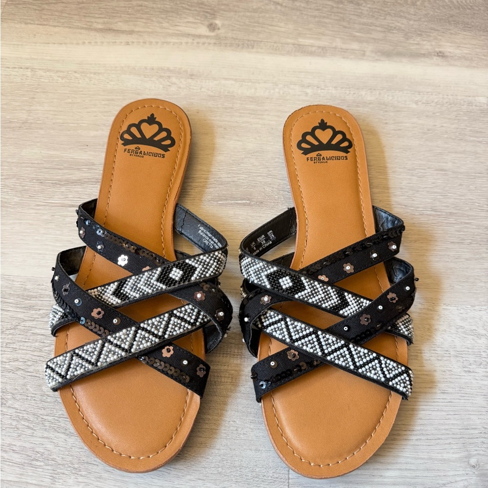 ✨Fergalicious Women's Black Beaded Gretta Sandals